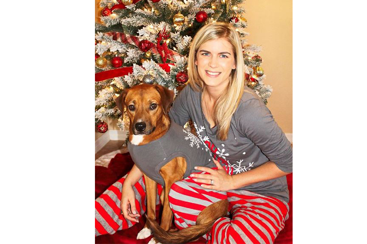dog wearing pajamas matching