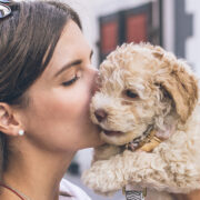 girl with a new puppy